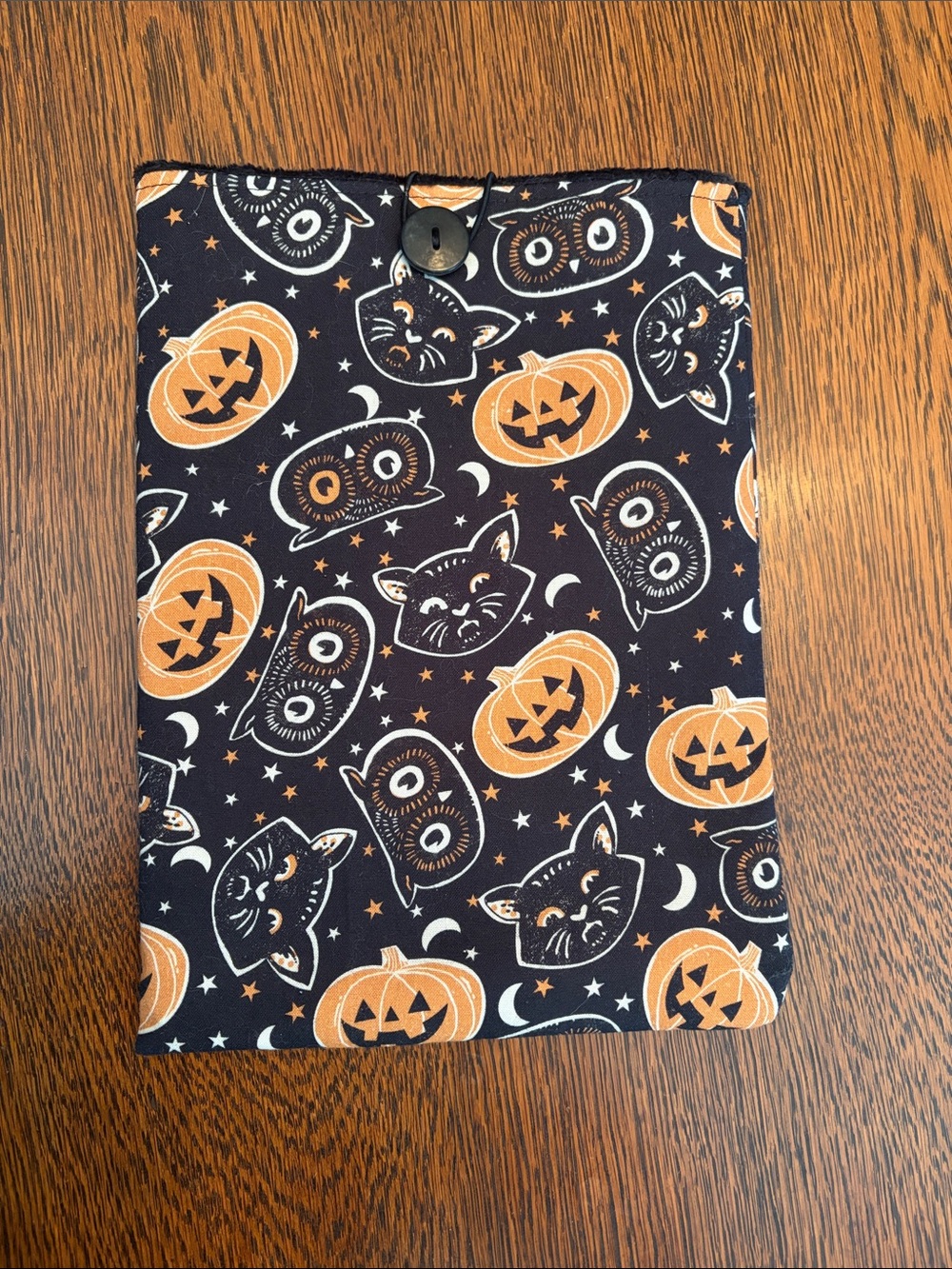 Handmade Halloween Padded Book Sleeve Pouch Jack-o'-Lantern Cat Owl 10-11" x 8"